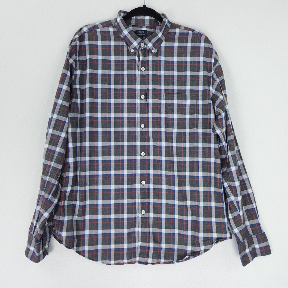 J Crew Shirt Mens Extra Large Gray Blue Heathered Cotton Long Sleeve Button Down